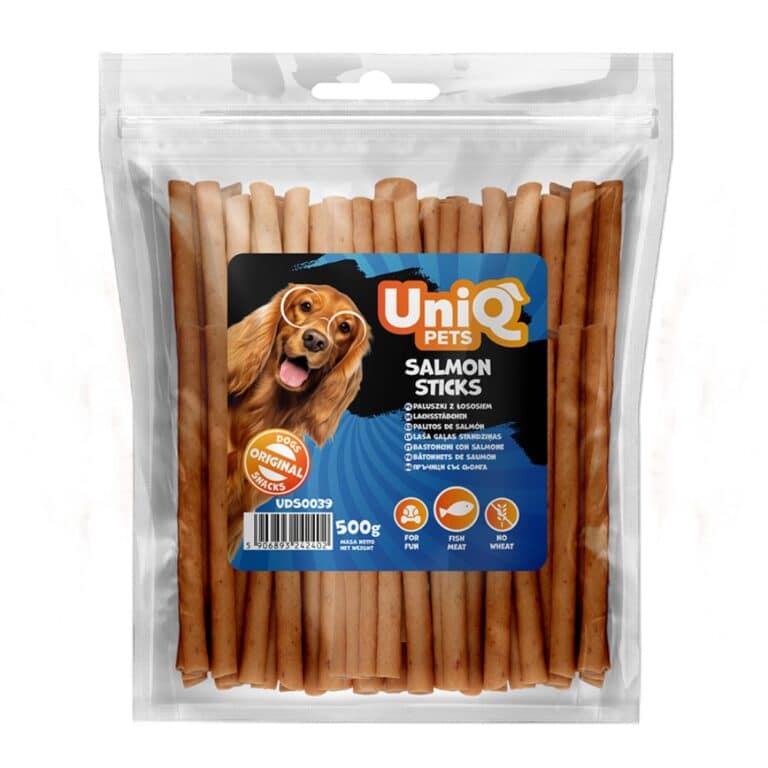 UNIQ PETS dog snacks 500g salmon sticks šunų skanėstai – Lašišos lazdelės, 500 g
